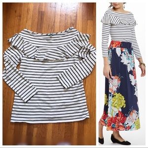 Anthropologie Liefnotes ruffle stripe boatneck top size L